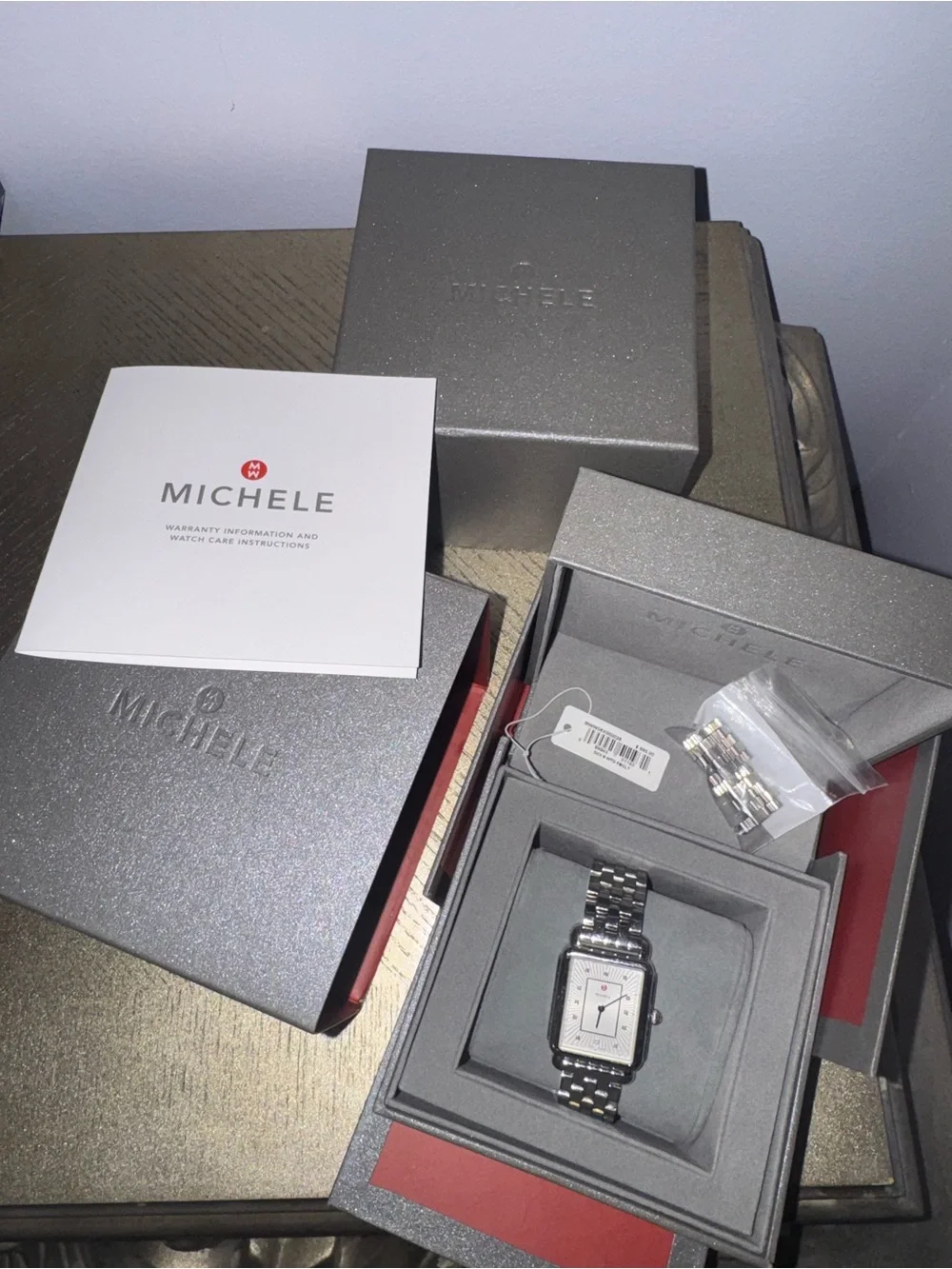 Michele Stainless Steel Silver Watch with White Dial